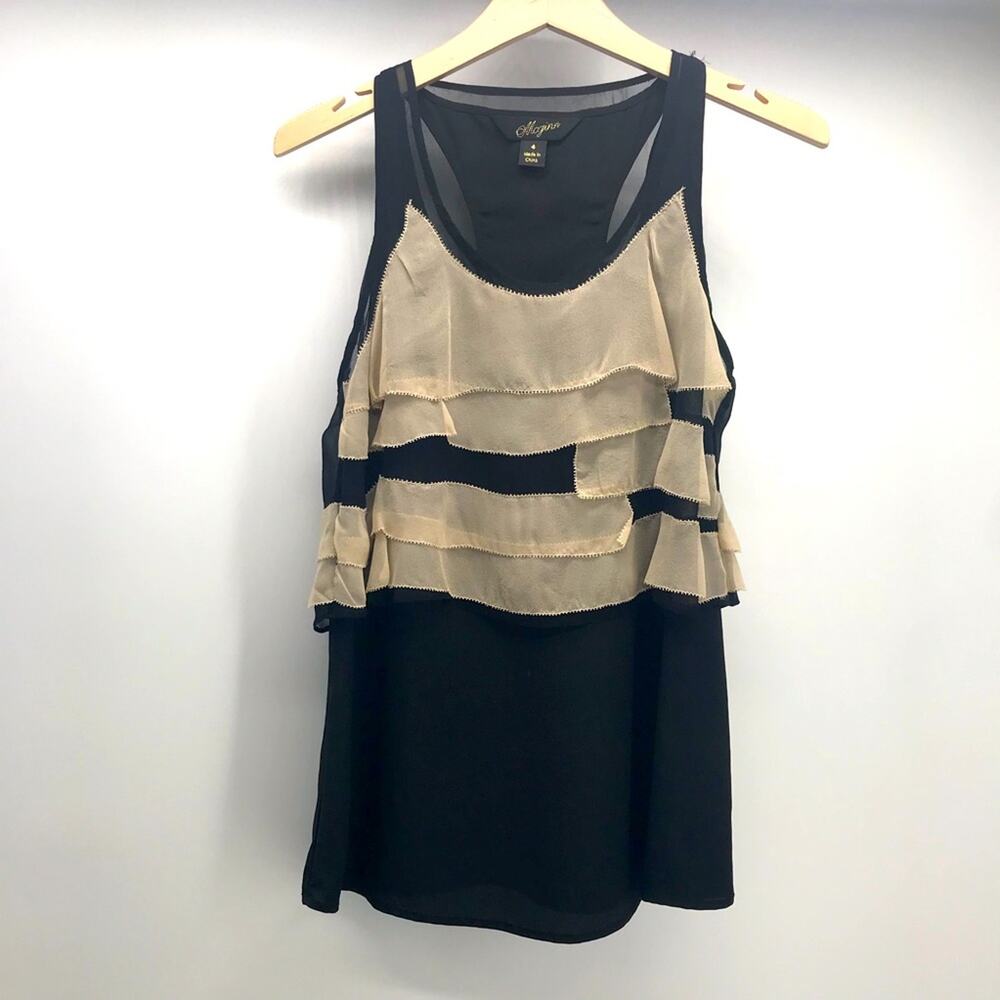 Maginn Silk Racerback Top Womens 4 Black Tan Tiers Sleeveless Lined